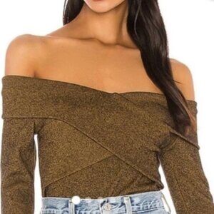 Capulet off the shoulder gold/black shimmer bodysuit